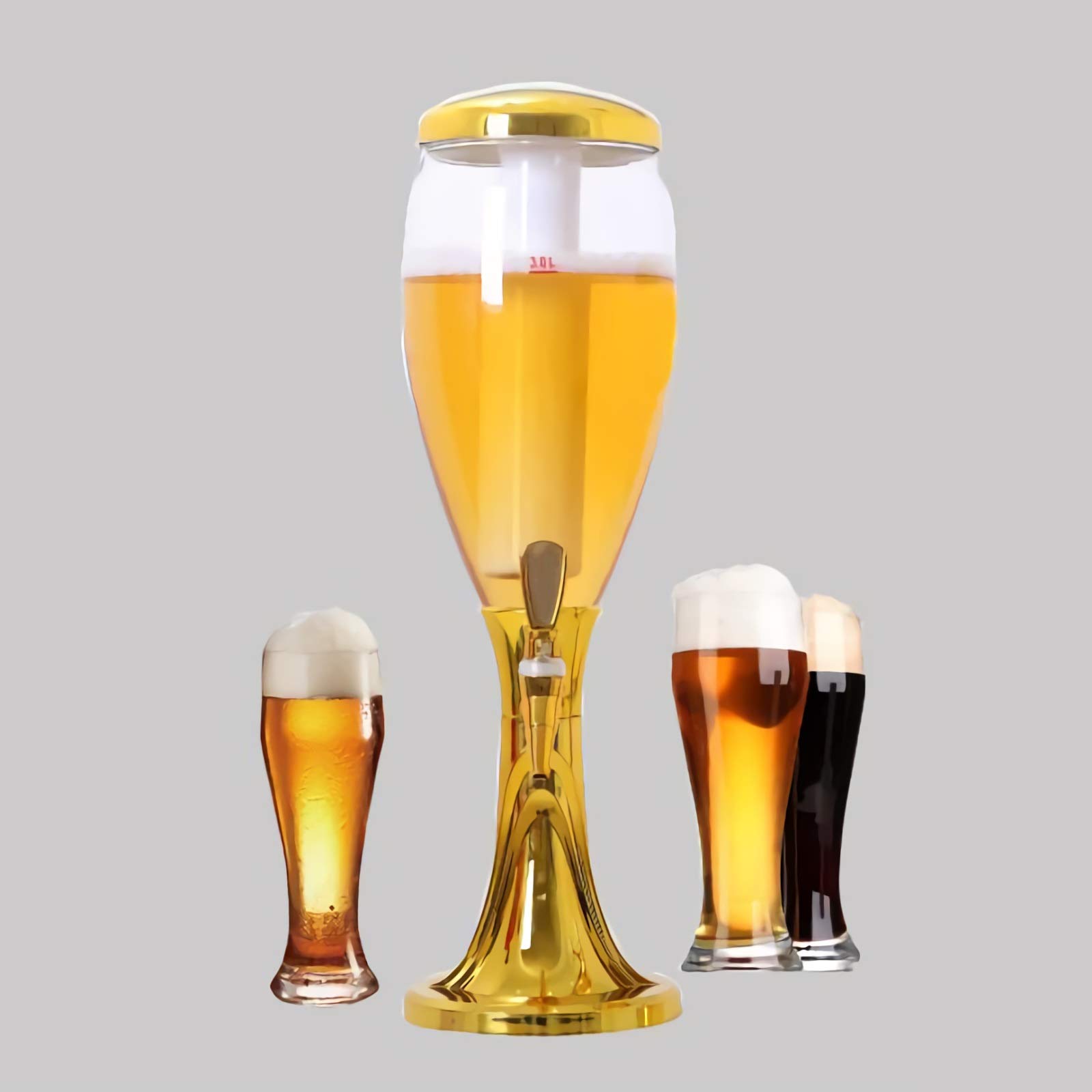 Dispensador de Torre de Cerveza Torre de Bebidas con Grifo, Tubo de Hielo y Luces LED, dispensador de Cerveza 1.5L / 3L, Luces Brillantes Dispensador de Bebidas, Oro y Plata Torre Cerveza/Dispensador