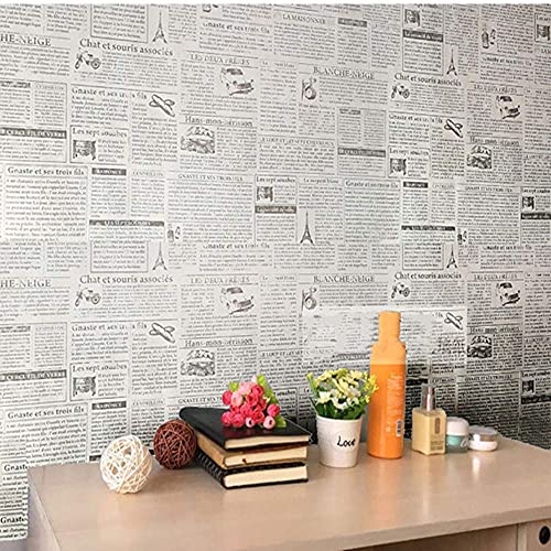 Tanone White Vintage Newspaper Wallpaper 17.7" X 6.5Ft Literature And Art French Language Wallpaper Self Adhesive Peel And Stick Wallpaper For Countertops Cabinets Decorative Dormitory Old Furniture #TOP2