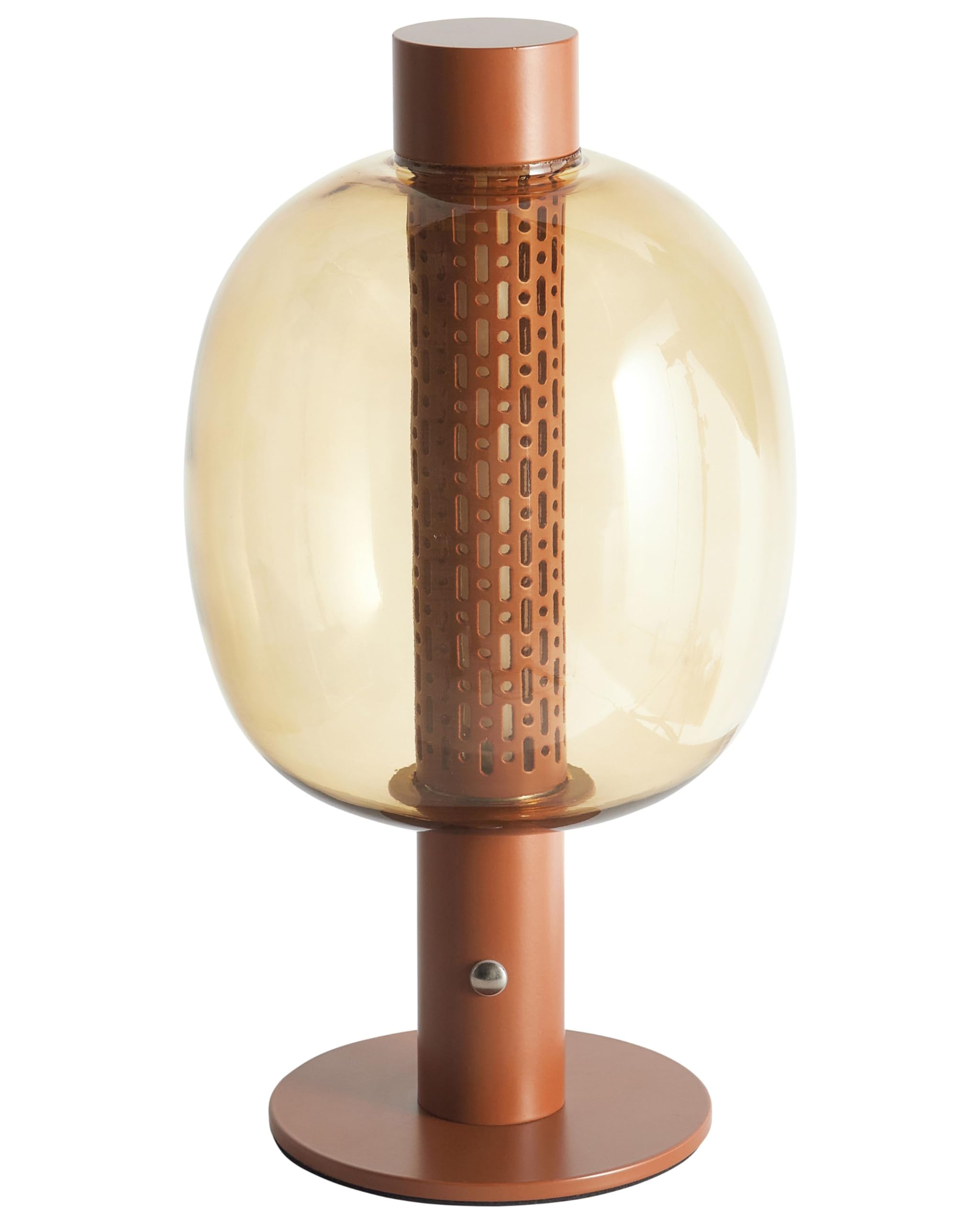 Beliani Rustic Table Lamp Aluminium Glass Brown Powder Coated Integrated LED Light Living Room Bedroom, PULANGI