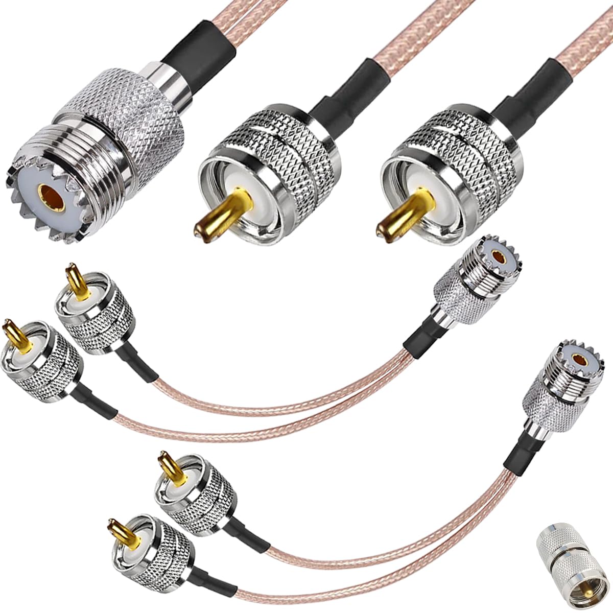 UHF Female to Dual Male Splitter Cable, UHF Splitter SO239 to Dual PL-259 RG316 Coaxial Cable, for HAM CB Radio Antenna Analyzer Dummy Load SWR Meter(30cm)