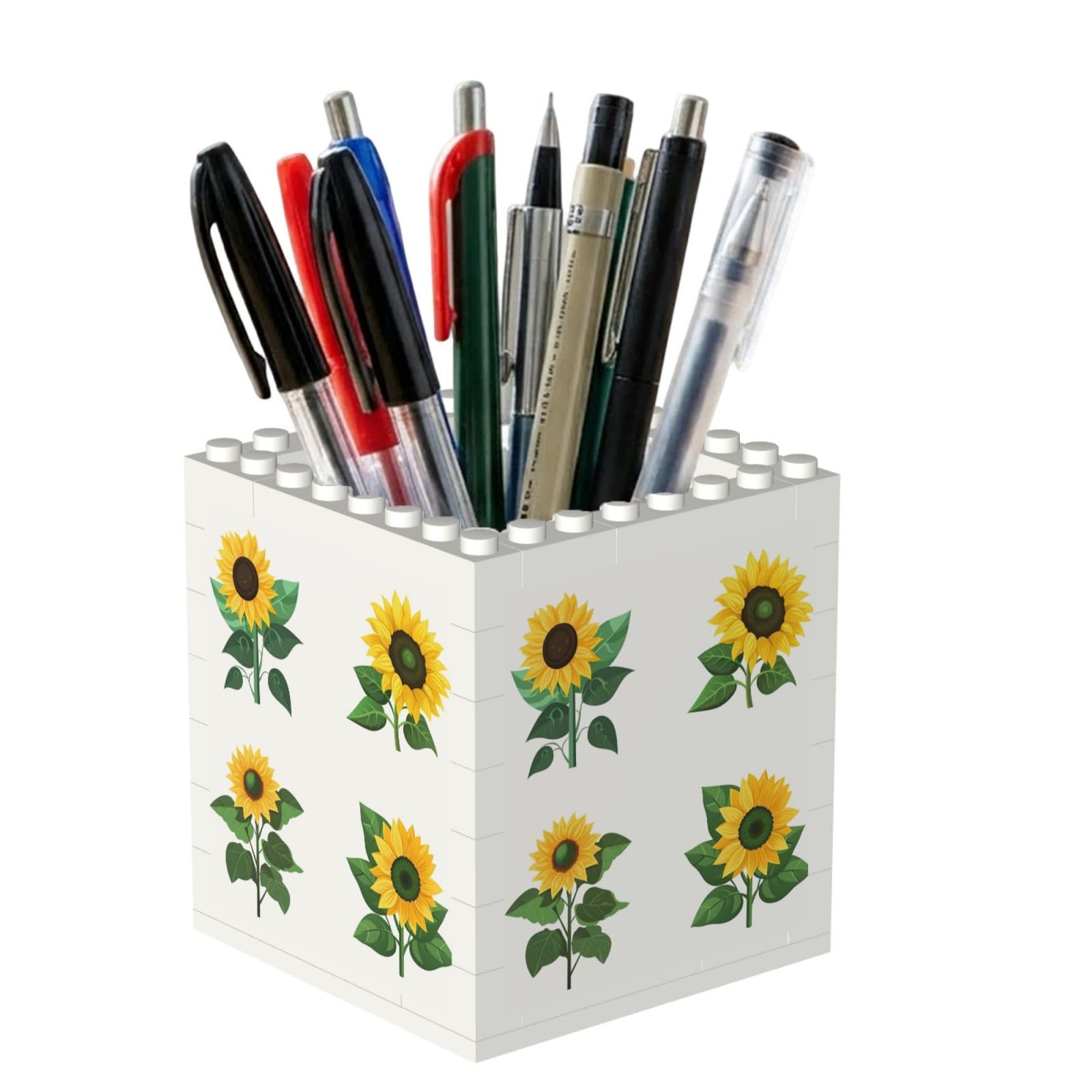 ESNAIUVCD Sunflower Printed Print Building Block Pen Holder - Pencil Holder For Desk/Classroom,Desk Accessories, Multifunctional Office Supplies Pen Organizer Pencil Cups(2pcs)