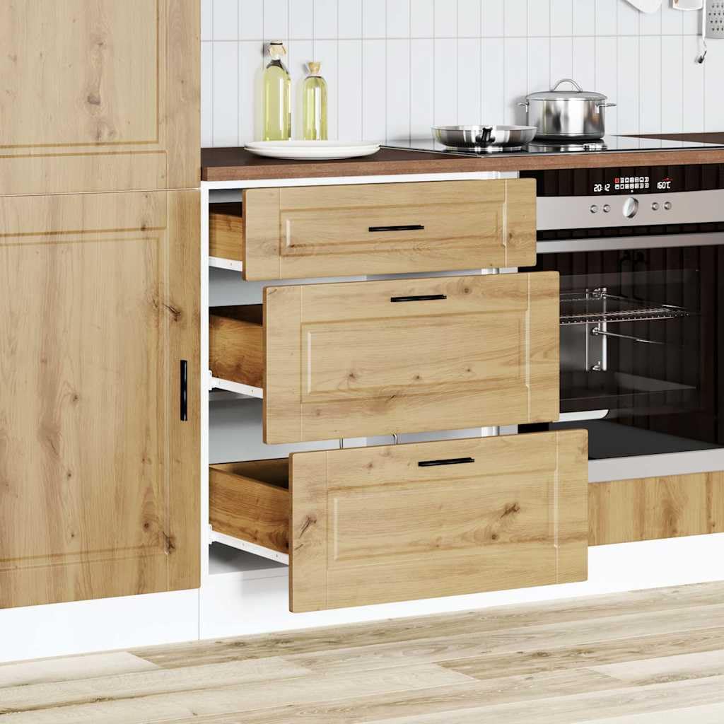 Porto Artisan - Mobiletto da cucina in legno di quercia Artisan, 60 x 46 x 81,5 cm, con vano portaoggetti, piedini regolabili, cassetto e porta, autoportante, salvaspazio, per cucina, sala da