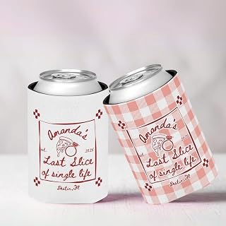Custom Foam Can Coolers – Italian Pizza Theme Last Slice of Single Life, Personalized with Name and Location, Wedding Favors, Bachelorette Party, Birthday, Family Reunion, Event Wraps