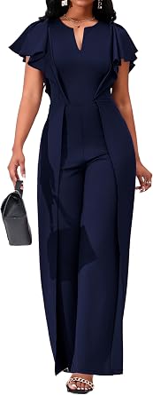 SxClub Elegant Jumpsuits for Women Dressy Formal Casual Long Straight Pants Business Jumpsuit