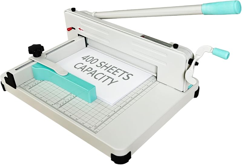 12 Inch Heavy Duty Guillotine Paper Cutter 400 Sheets Capacity | Stack Paper Trimmer with Solid Steel Blade for Home School Prints Shop