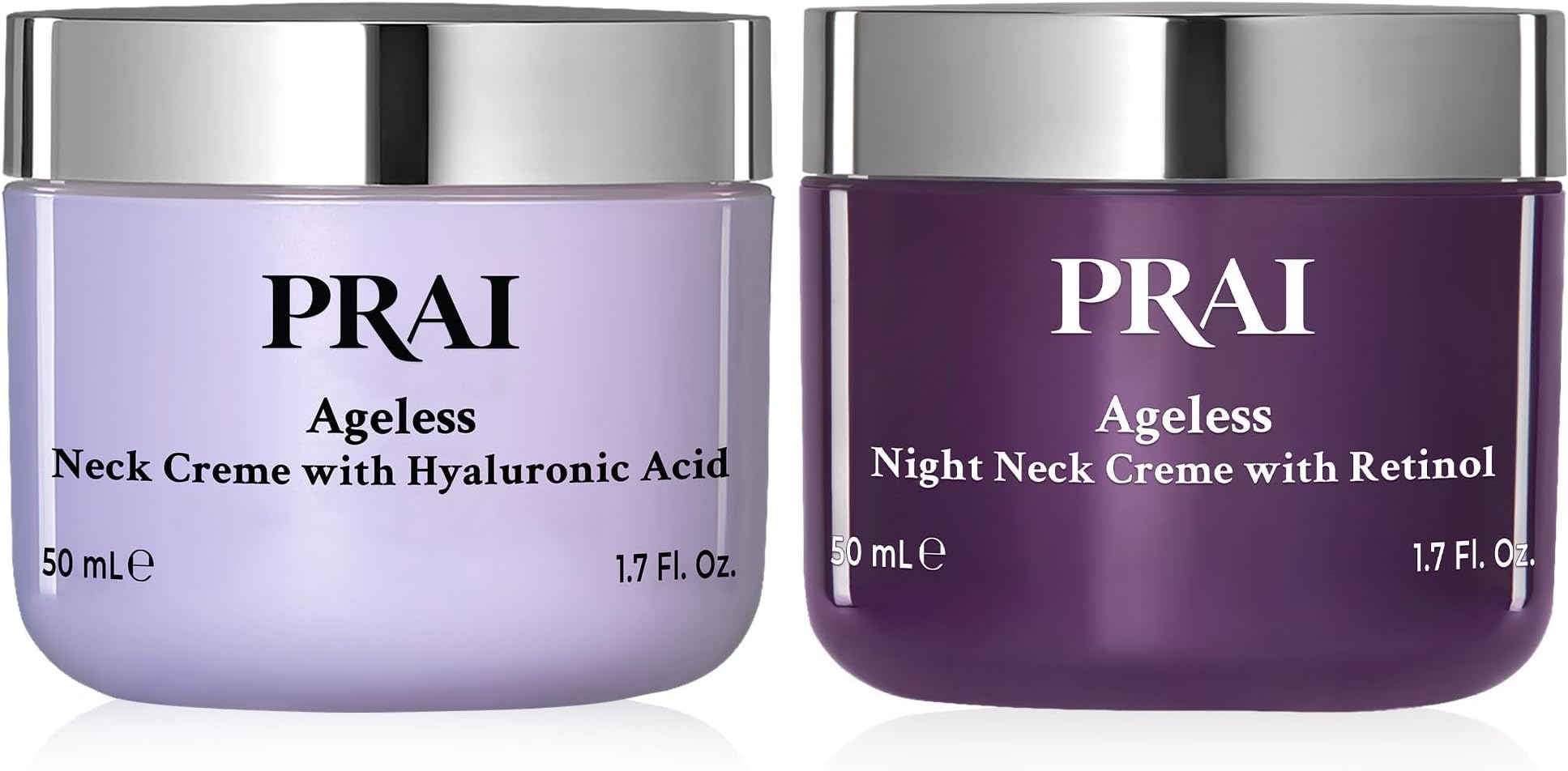 PRAI Beauty Ageless Day and Night Neck Creme Set | 1 Throat & Decolletage Day Creme and 1 Throat & Decolletage Night Creme | Skin Tightening Cream Set for Instantly Ageless Neck | 1.7 Oz Each