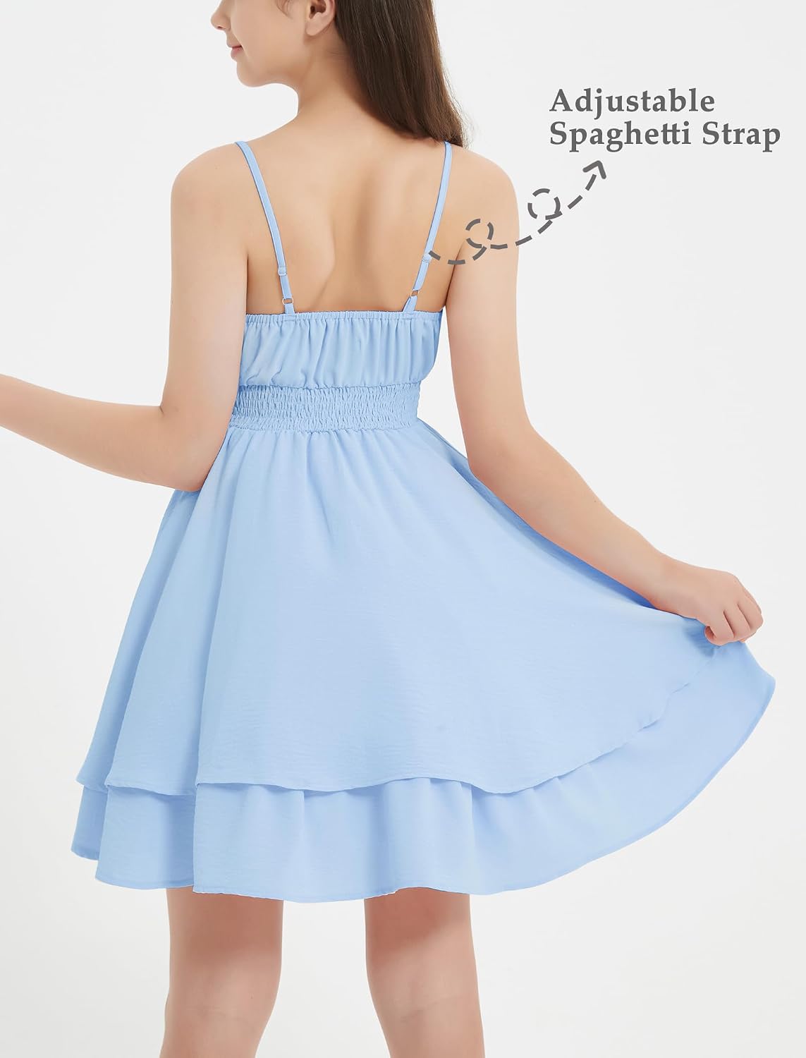 EXARUS Girls Dresses Teen Halter/Puff Sleeve/Spaghetti Strap Smocked Floral Summer Casual Dress