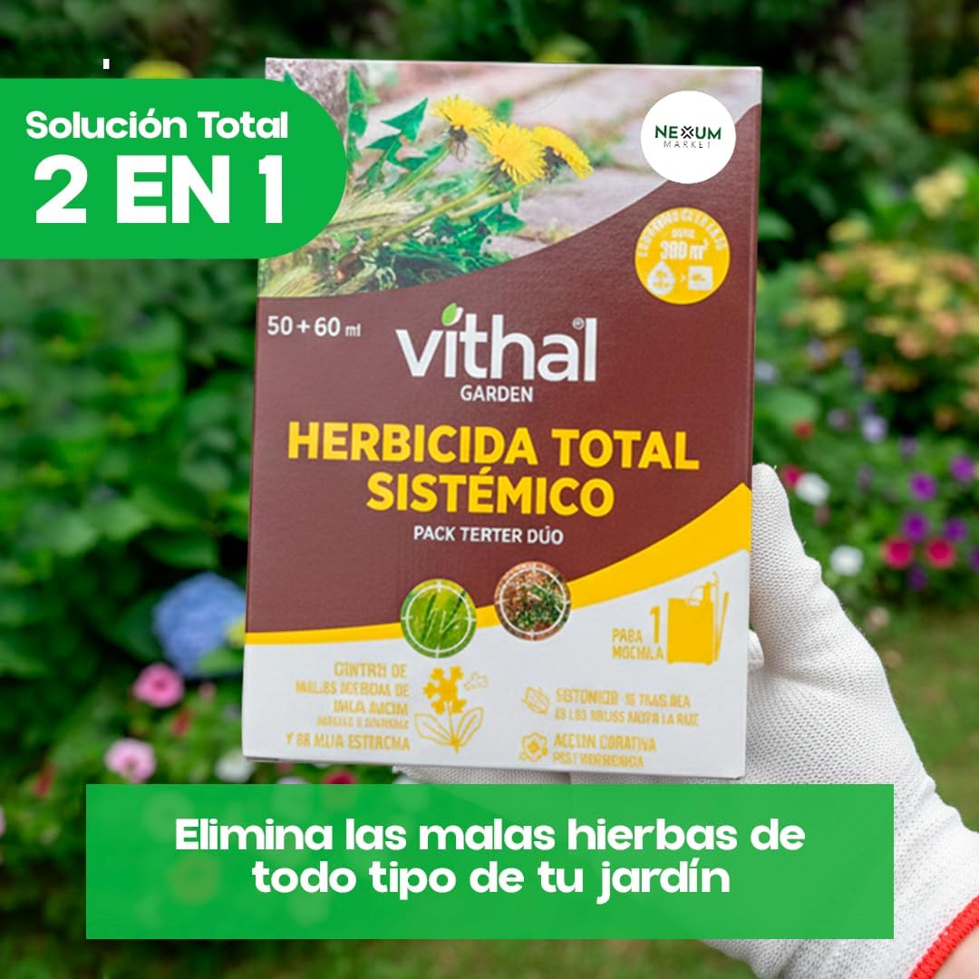 TERTER DUO Herbicida Total 50ml + 60ml | Elimina Malas Hierbas de Todo Tipo | Alternativa Eficaz al Glifosato (Roundup) para 15L de Agua | Cubre 300 m² | Solución Total 2 en 1 | Nexum Market (1)