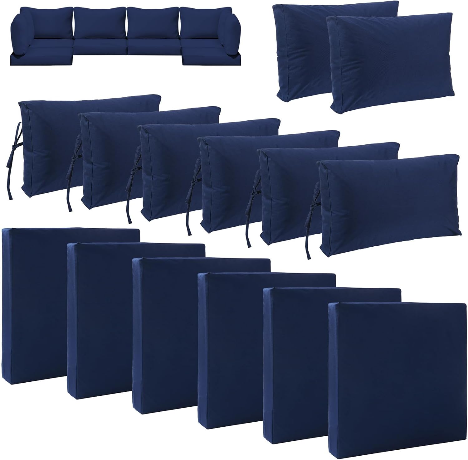14 Pcs Patio Cushion Covers Replacement Outdoor Patio Slipcovers Set with Zipper 3 Sizes for Outdoor Furniture Patio Sofa Couch, Navy(Covers Only)