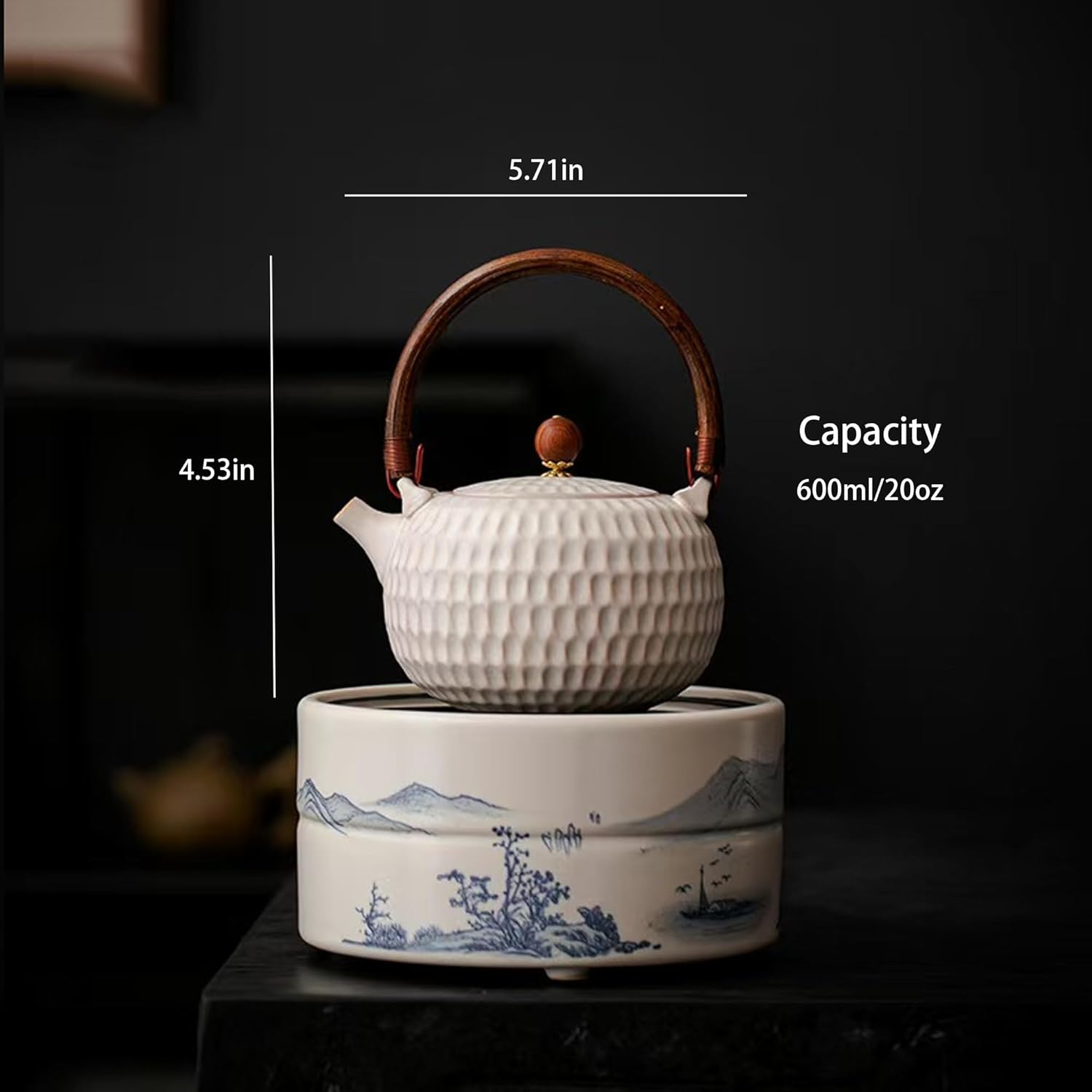 600ml/20oz Ceramic Teapot for Stove,Suitable for Indoor or Outdoor Camping,Featuring A Spherical Tea Infuser,Blooming and Loose Leaf Tea Maker