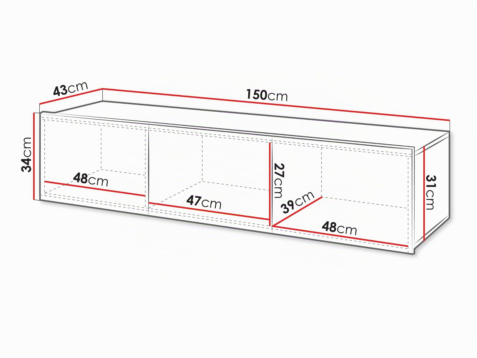 Mirjan24 TV-Lowboard Calabrini 150 BR04 mit Hängeschrank (Nuss Warmia)