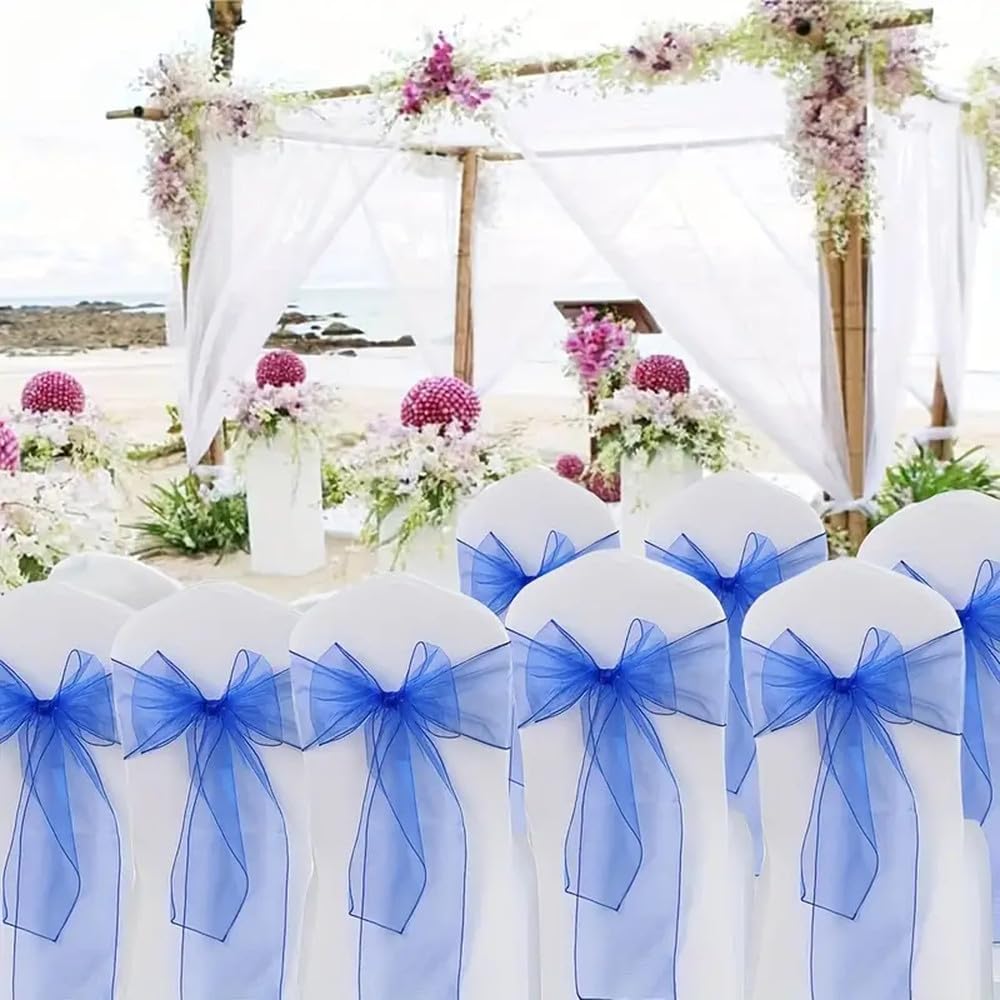 Stuhldekoration aus Organza für Hochzeiten, Knotenbänder, Stuhlschleifen für Partys, Bankette, Veranstaltungen, Dekorationen, Blau, 10 Stück