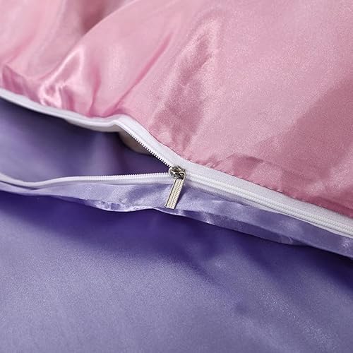 Vista 161 de Feelyou Juego de ropa de cama de satén similar a la seda, tamaño Queen, juego de funda de edredón sedosa rosa de lujo, funda de edredón suave, Multi