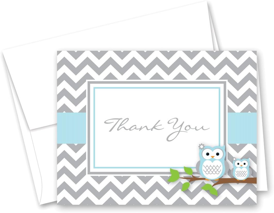 MyExpression.com 50 cnt Grey Blue Chevron Owl Baby Thank You Cards