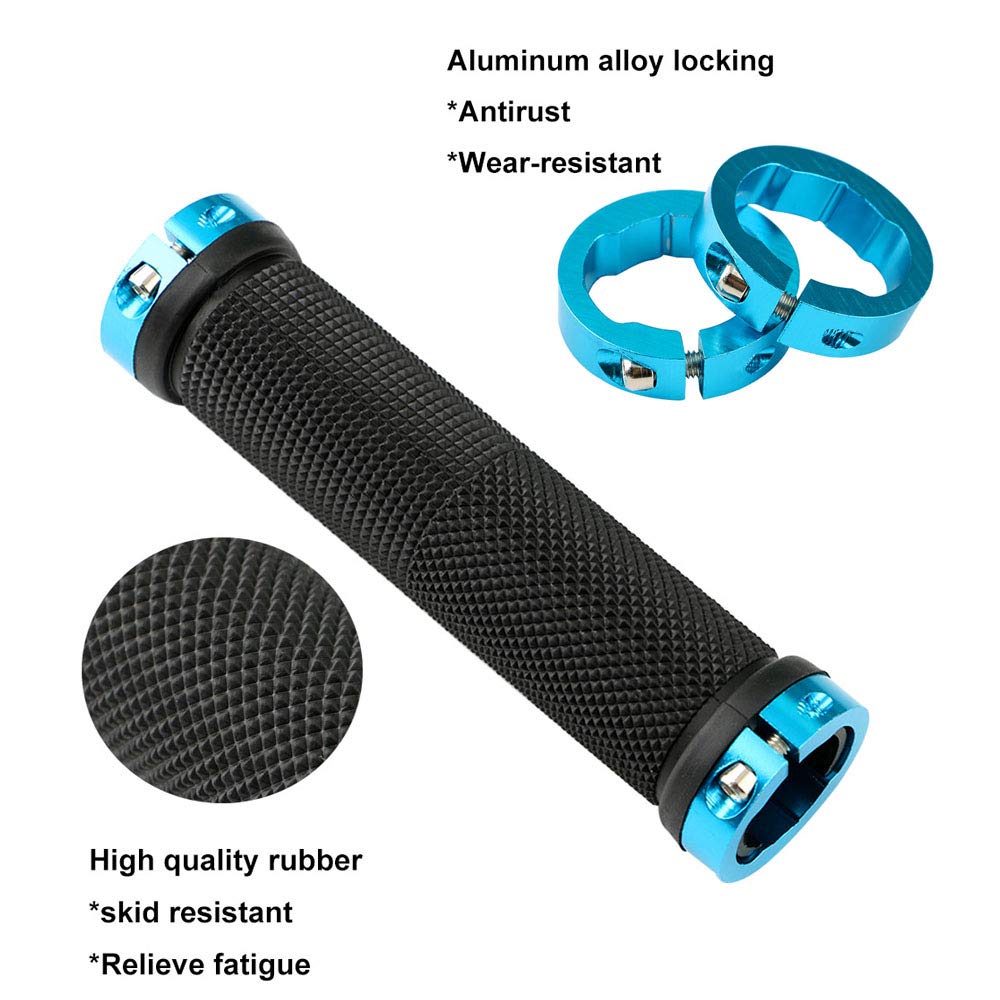 QitinDasen 2 Paar Professionele Fietsstuurgrepen, Aluminium Dubbele Vergrendeling Fietsgrepen, Mountainbike-Handvatten, Antislip Rubberen Fietshandgreep, Fietshandgreepbeschermer (Blauw Rood