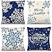 CDWERD Blue Christmas Decorations Blue Christmas Pillow Covers 18×18 Inches Set of 4 Snowflake Merry Christmas Pillow Cases Cotton Linen Christmas Decorative Pillowcases Sofa Cover