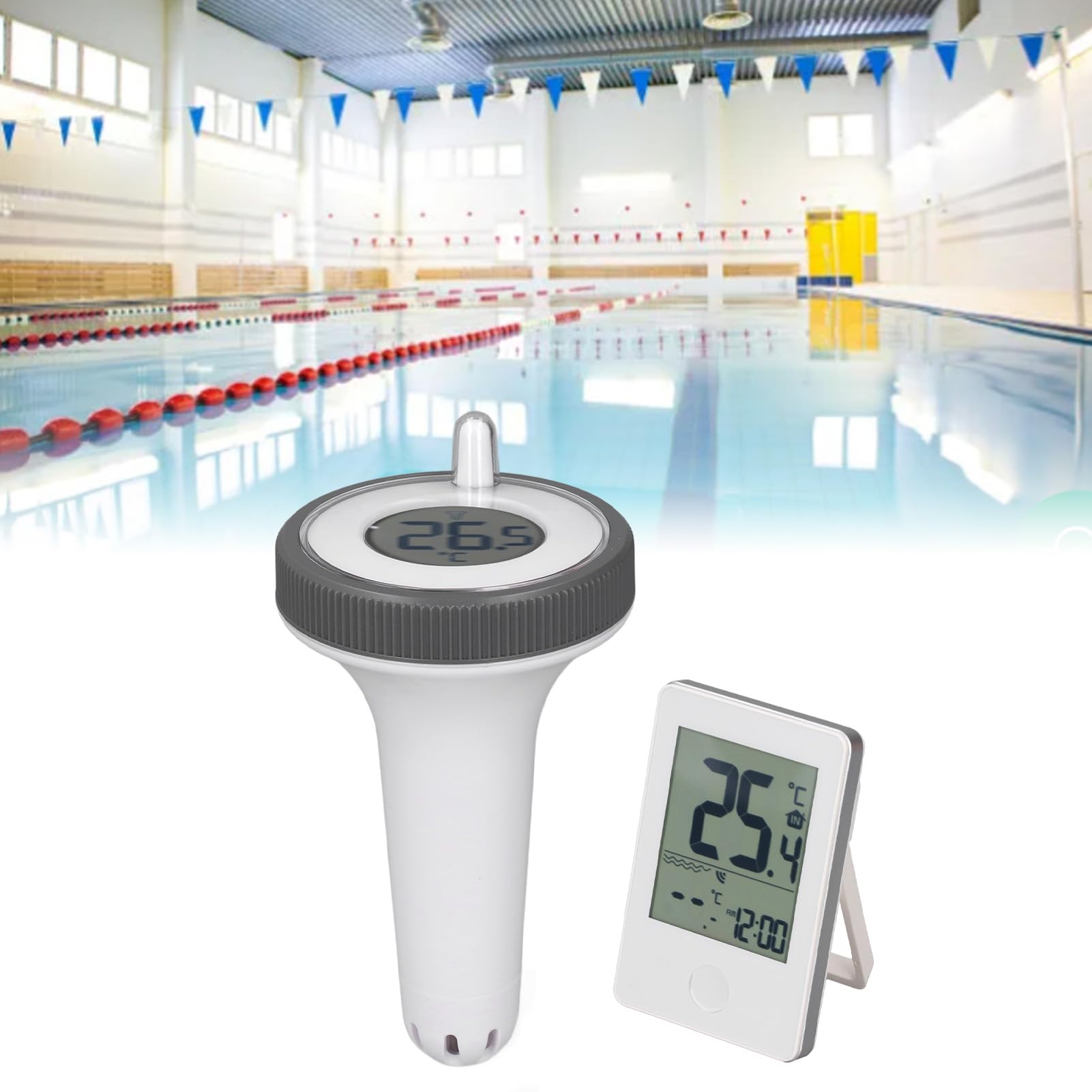 Termometro Piscina Wireless con Display LCD, Termometro Galleggiante Digitale Impermeabile, Misuratore di Temperatura con Precisione 0,1 ℃, Portata Wireless 60 M, Accessori