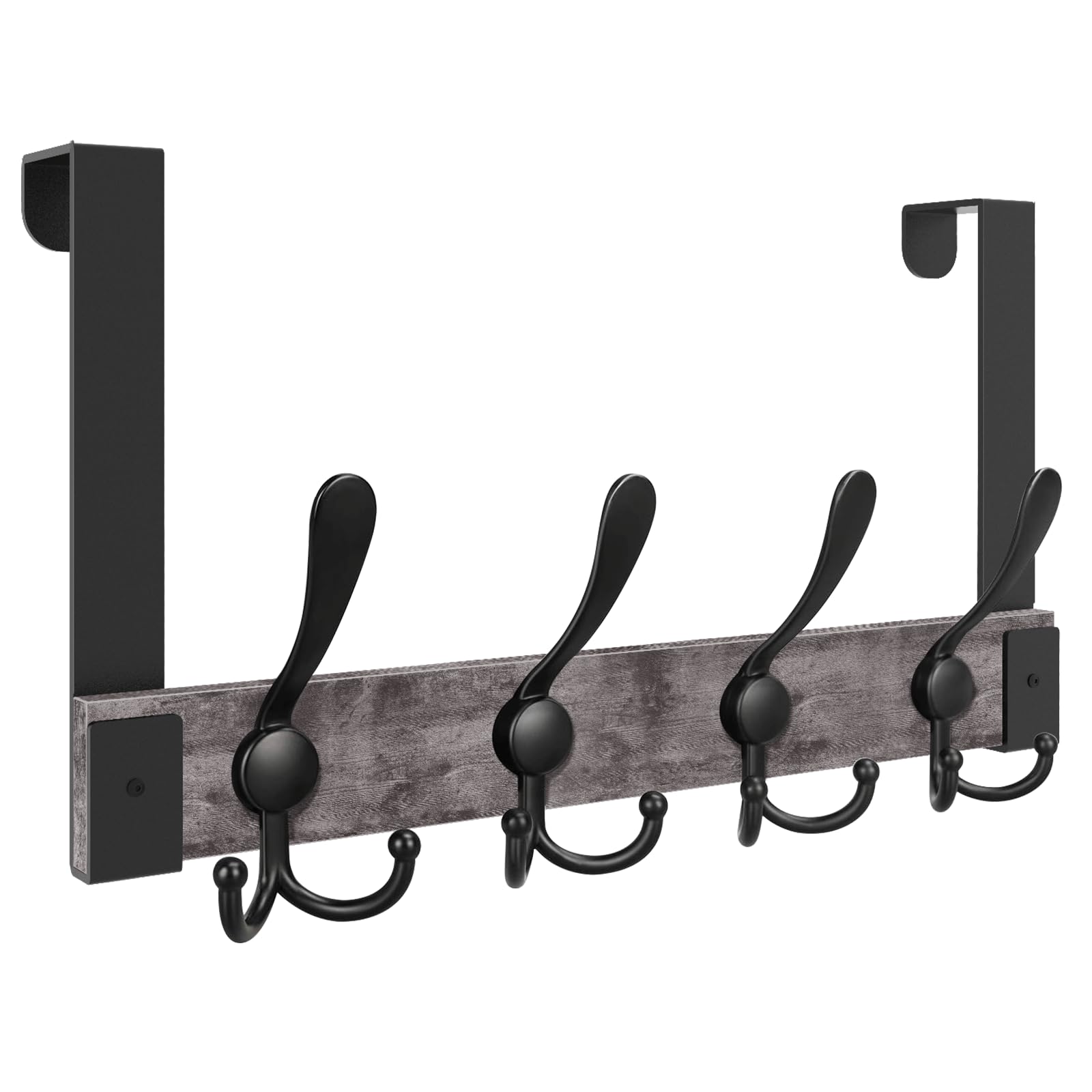 Homode Over The Door Hooks Heavy Duty,Wooden Door Coat Hanger with 4 Tri Hooks, Over The Door Towel Rack for Bathroom, Back of Door Hooks for Hanging Towels, Clothes, Hats, Bags, Grey