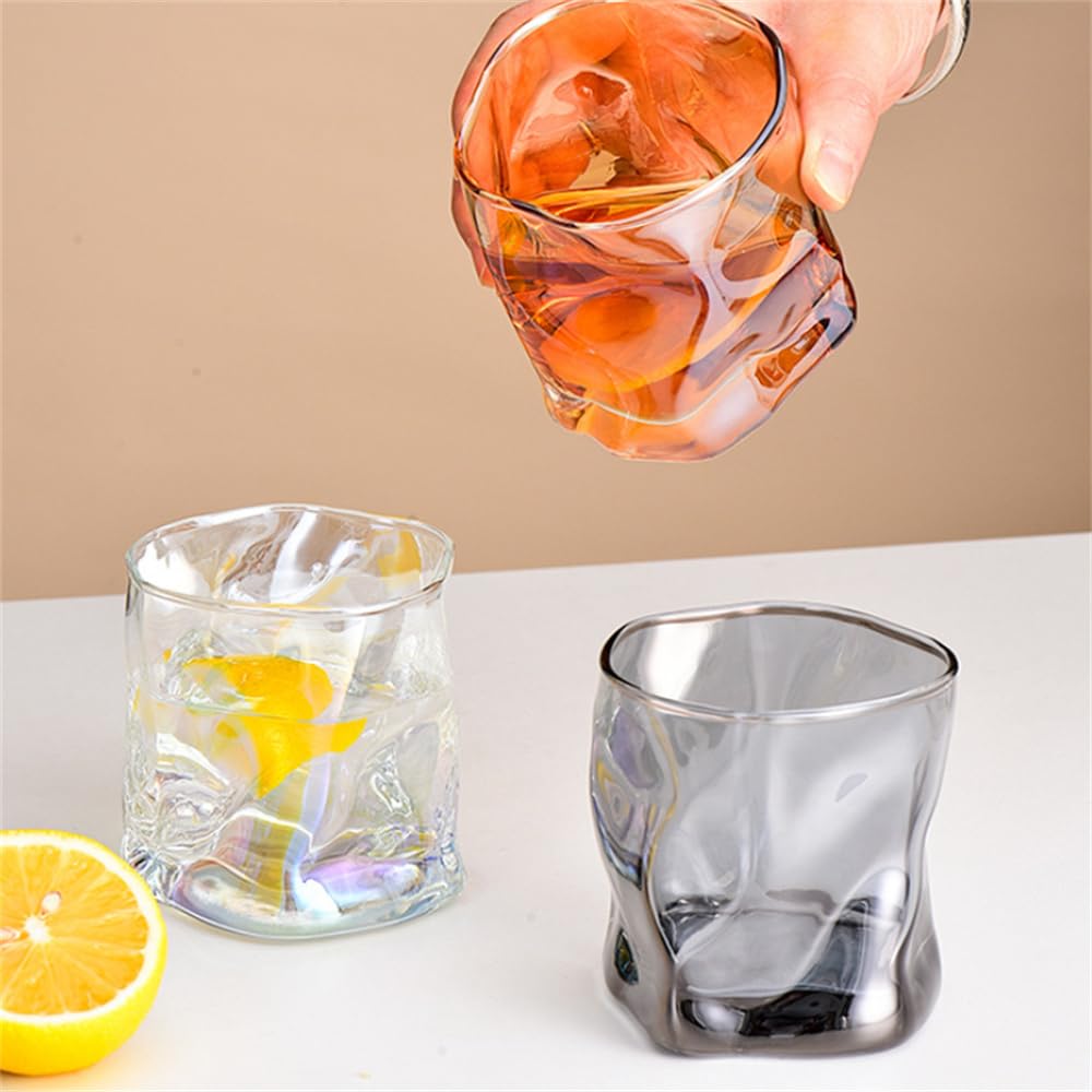 Set di 6 bicchieri da whisky, bicchieri da birra in vetro attorcigliato, bicchieri creativi per liquori irregolari, per acqua fredda, latte, caffè, succhi (colori)