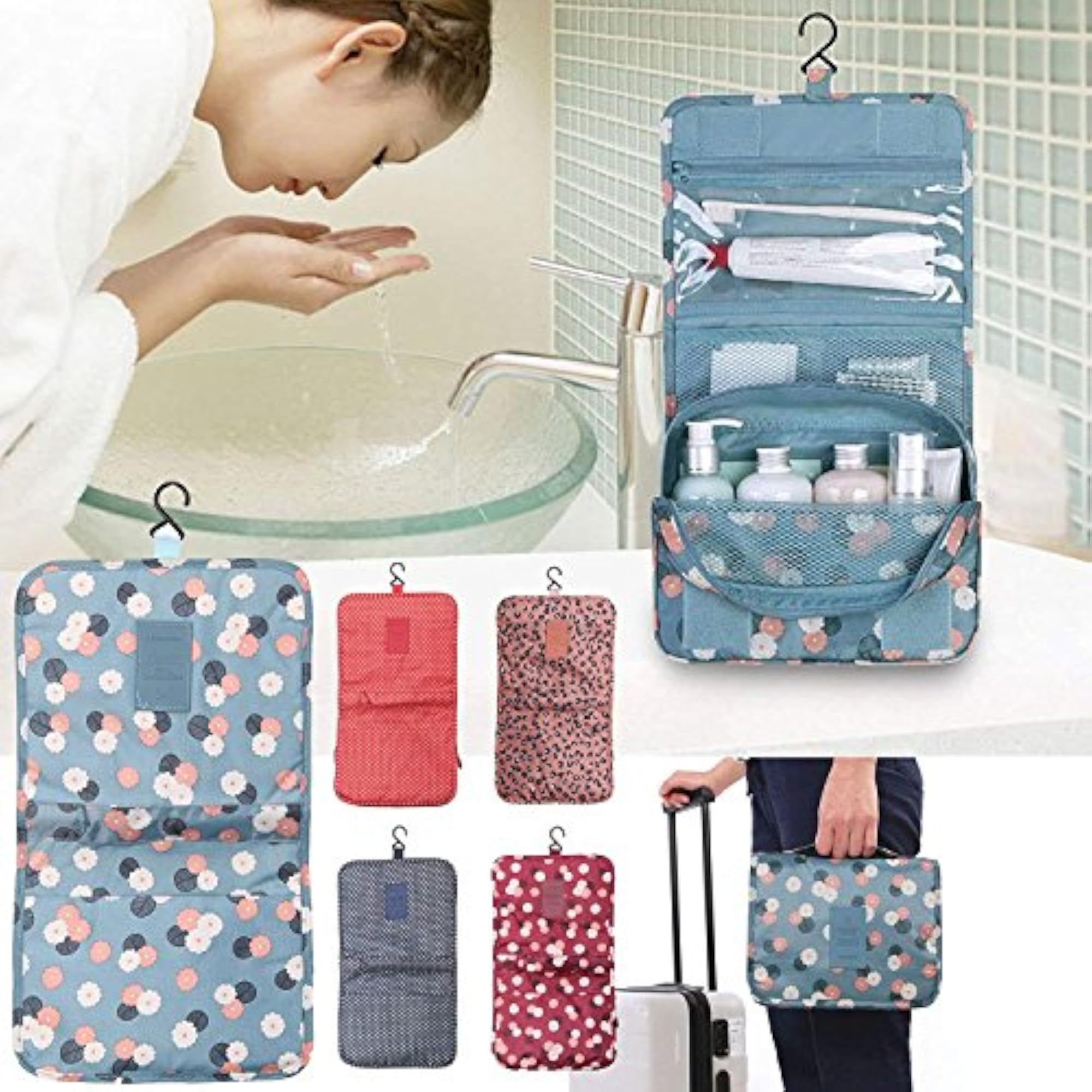 Hanging Toiletry Bag for Travel, Foldable Makeup Organizer
