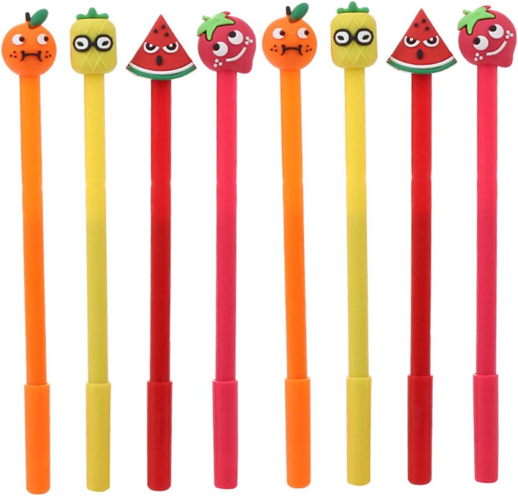 Fashion Cute Colorful Kawaii Lovely Cartoon Novelty Creative Lollipop Fruits Watermelon pineapple orange strawberry Gel Ball Pens Office School Supply Stationery(8PCS)