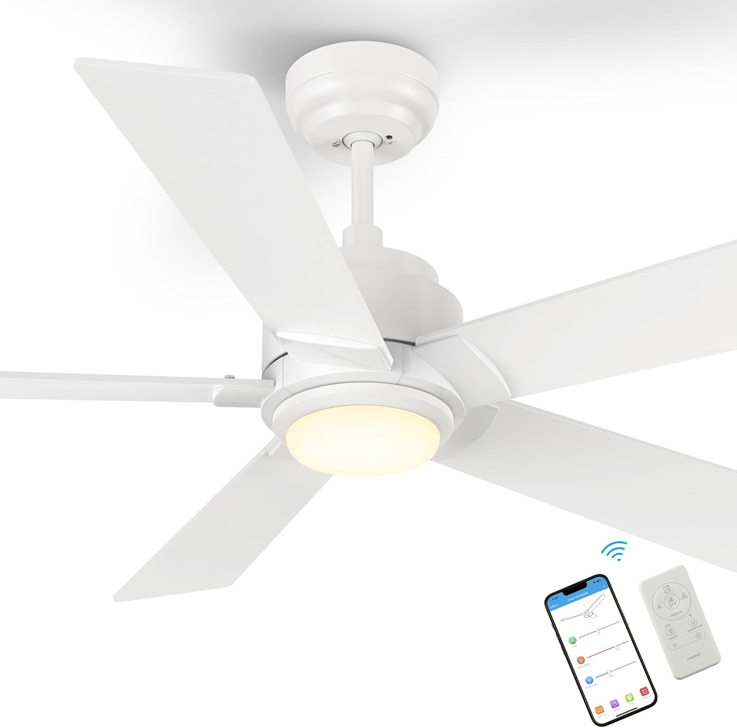 SMAAIR Smart Ceiling Fan with Light, 48inch Indoor and Outdoor ceiling fan with Remote, Compatible with Alexa/Google Assistant/Siri Shortcut, App control with Timer and Schedule(White)