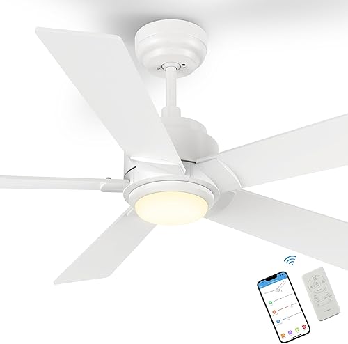 SMAAIR Ventilador de techo inteligente con luz, ventilador de techo para interiores y exteriores de 48 pulgadas con control remoto, compatible con