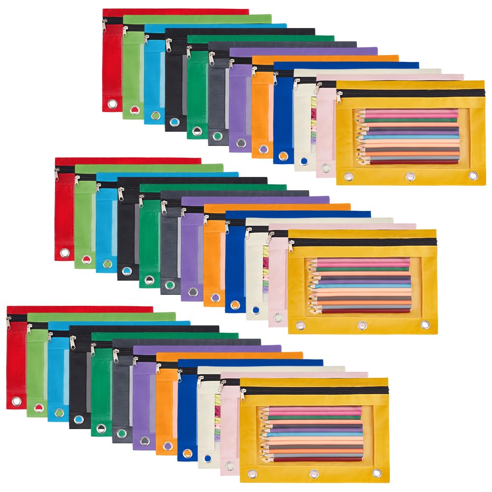 36 Astuccio trasparente con finestrella per raccoglitori, astuccio con chiusura lampo, 3 raccoglitori, per ufficio e casa, 12 colori