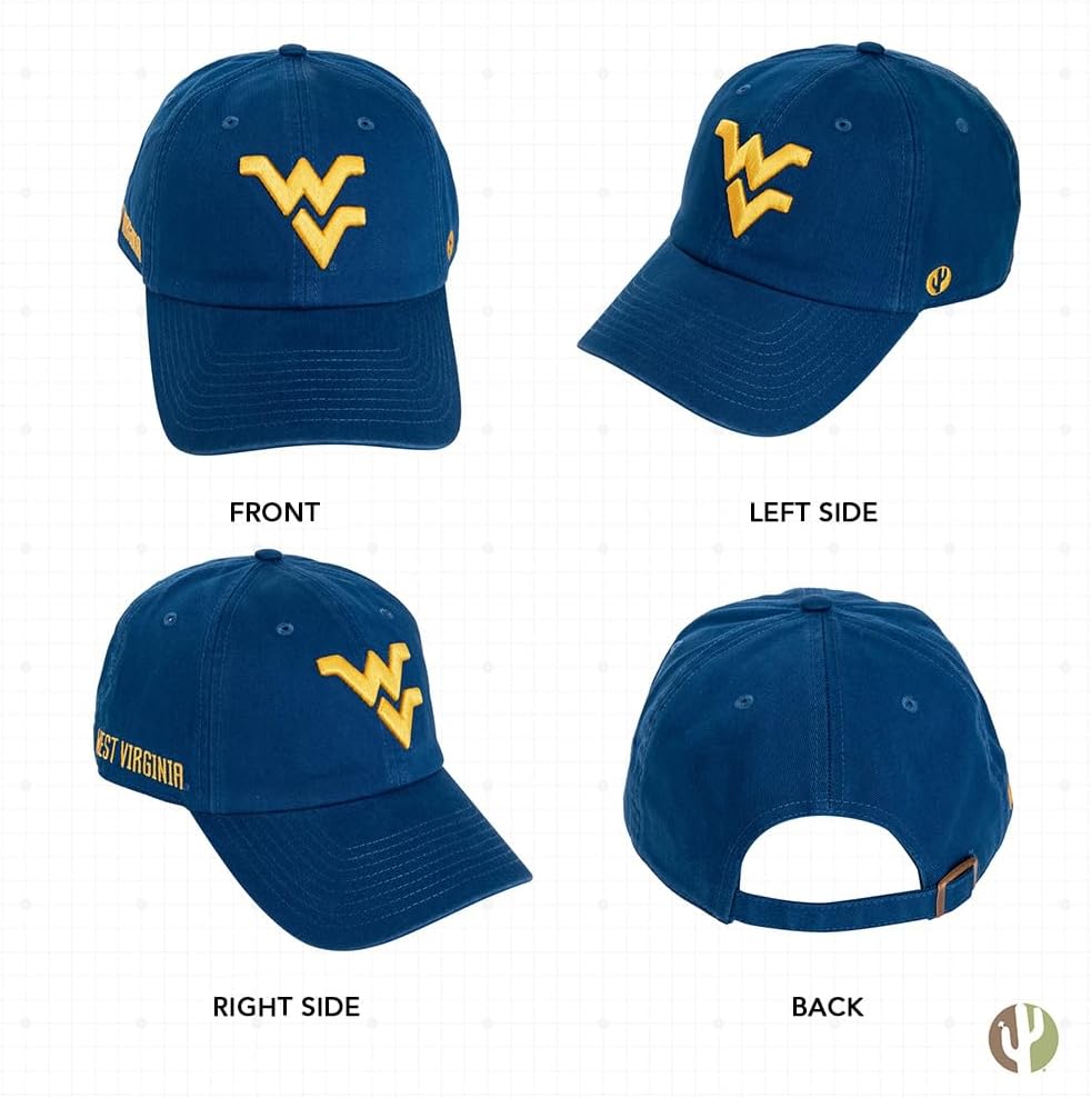 Desert Cactus West Virginia University Baseball Hat WVU Mountaineers Brimmed Embroidered Hats Cap Adjustable Cloth Strap Adult (Style C1) Blue - Image 3