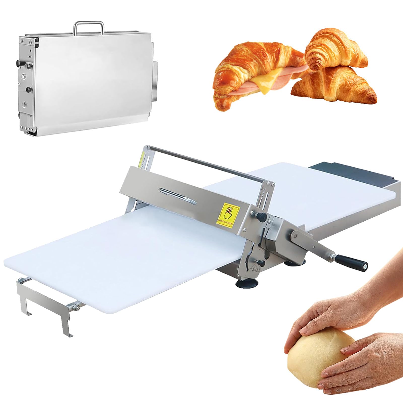 JozyJul Manual Dough Sheeter for Pizza, Croissant and Pastry – Stainless Steel Dough Roller Machine, 0-25mm Adjustable Thickness, for Home Use and Bakery Operations 400-Model