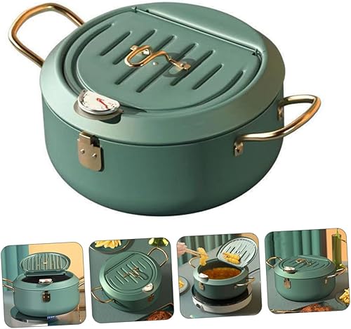 Miniatura 4 de Hemoton Termómetro de freidora de acero al carbono, sartén portátil, ahorro de aceite, mini olla para freír