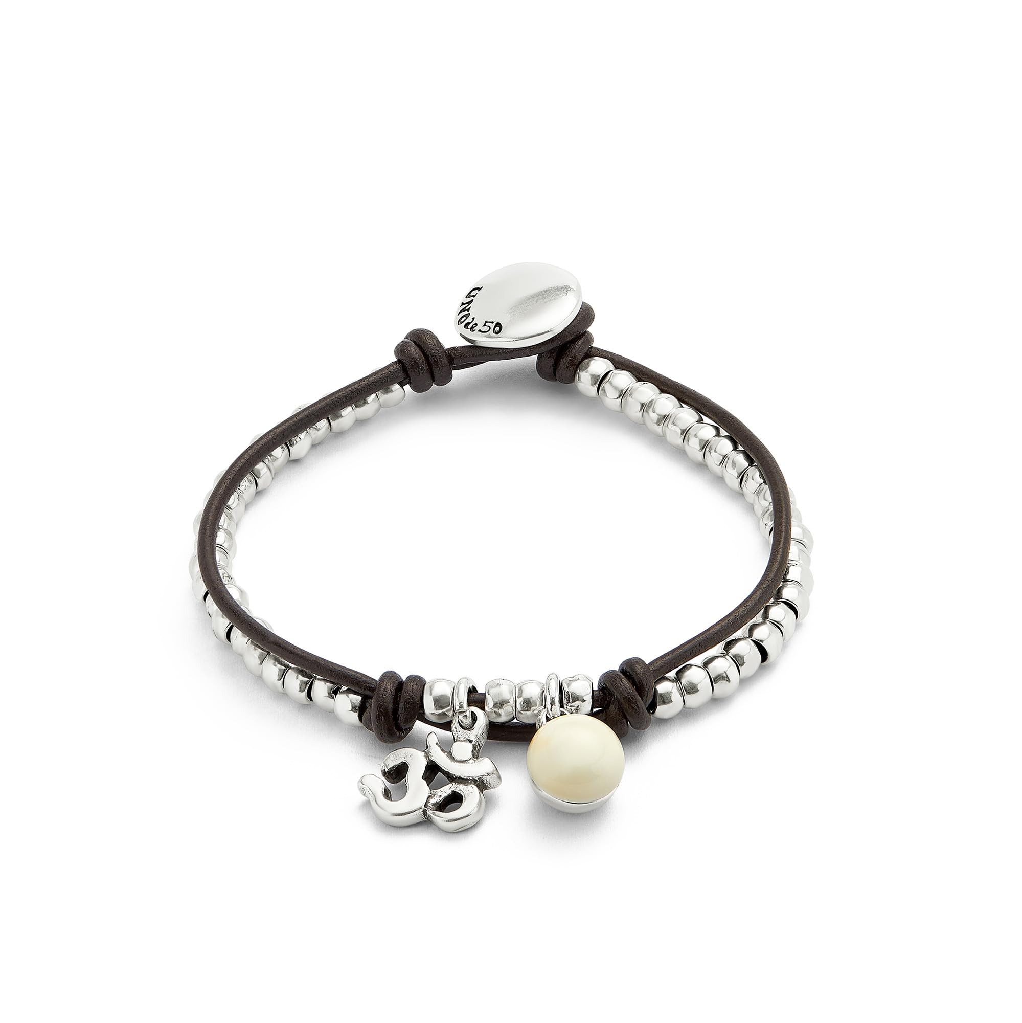 Uno de 50 | Ball Bracelet | Leather and Ivory Murano Glass | Silver Plated with Sterling Silver | Handmade Jewellery | Made in Spain, Mediano, Murano Glass, Not a Gemstone, Mediano, Murano glass, No