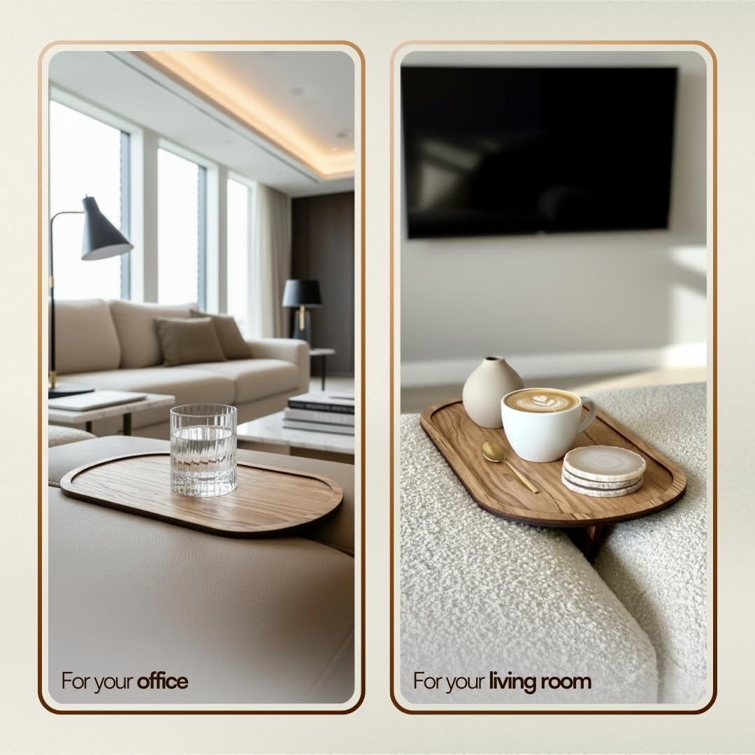 MASON HOME Elm Sofa Tray - Light Brown | Engineered Wood | Dining Tray | Home - Office - Living Room - Bed Room | Café & Hotels | Furniture | Serving Platter for Drinks - Appetizer - Snack Bowls 3