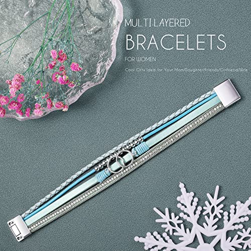Btysun Bracelets for Women,Stocking Stuffers for Teens Birthday Gifts for Mom Inspirational Gift for Women Mother's Day Daughter Wrap Bracelet Sister Friend Teen Girl Gifts Leather Layered Jewelry Valentines Gift for Her