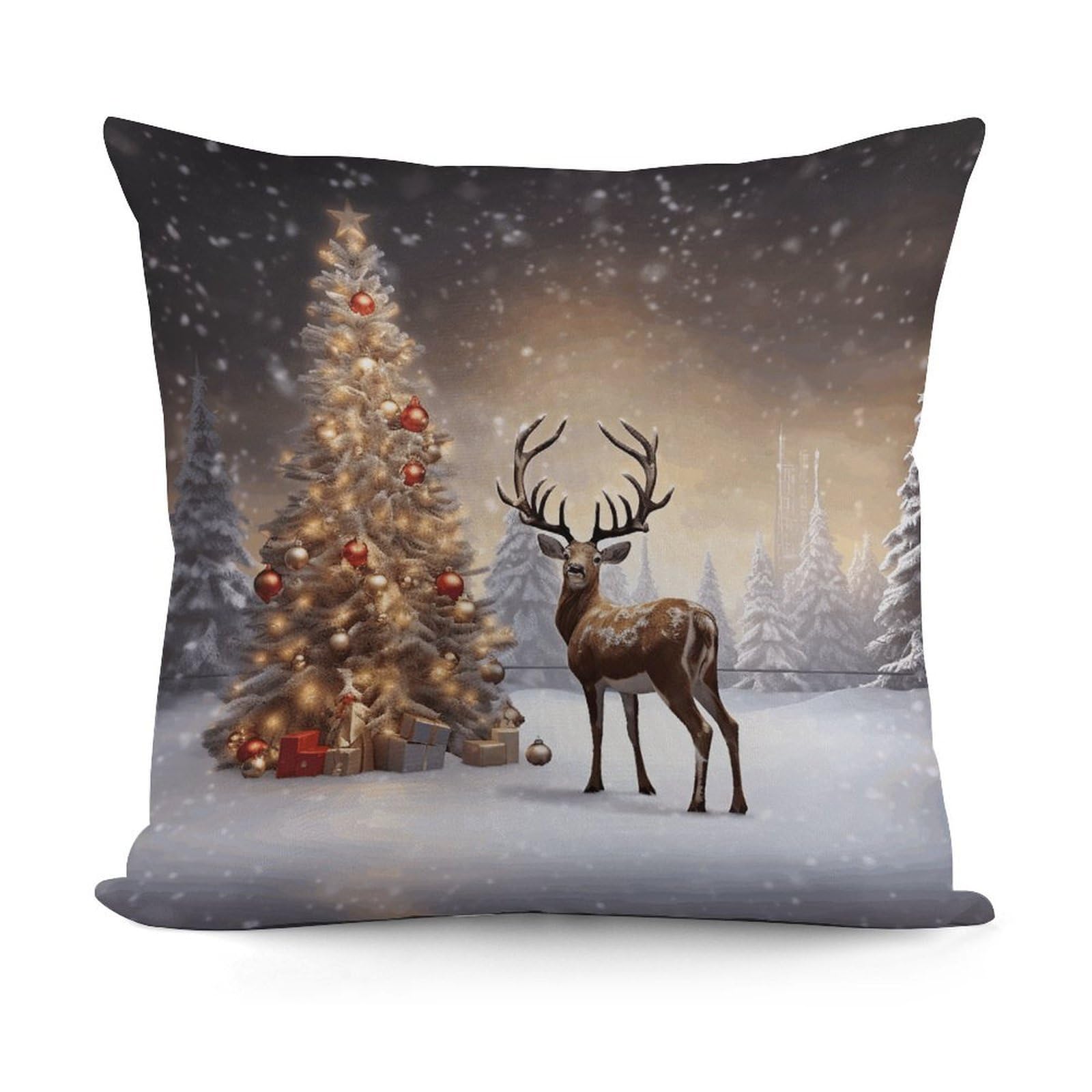 VstaDank Decorative Christmas Tree and Reindeer Throw Pillow Covers Luxury Soft Pillowcases Fluffy Plush Accent Pillow Cases Personalized Square Lumbar Pillows Shells for All Seasons 18" X 18"