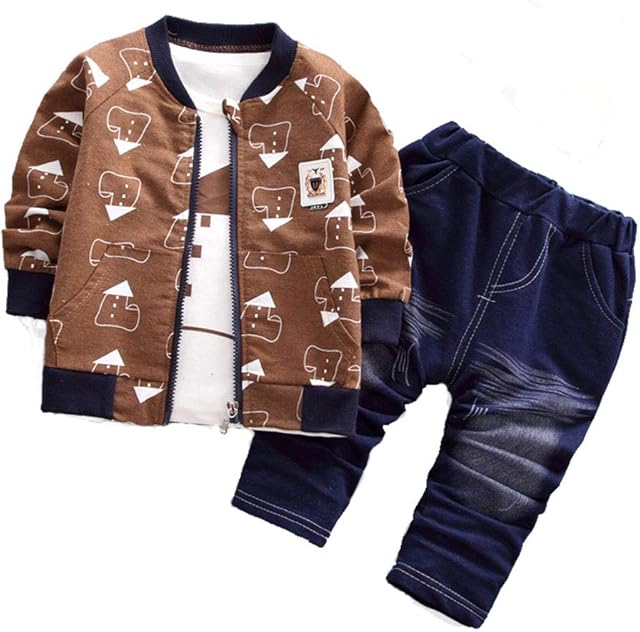 BibiCola Baby Boy Clothes Toddler Cute Outfits for Child Three Piece Suit Long Sleeve Jacket+T-Shirt+Jeans