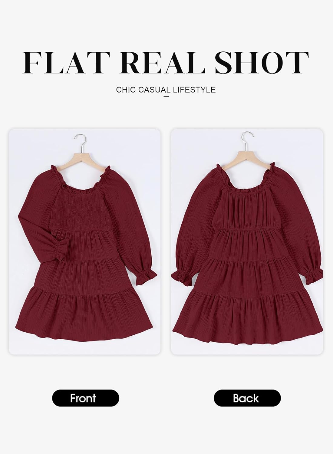 blibean Girls Cotton Long Sleeve Dresses Ruffled Boho Tiered Dress Size 6-15 Years - Image 5