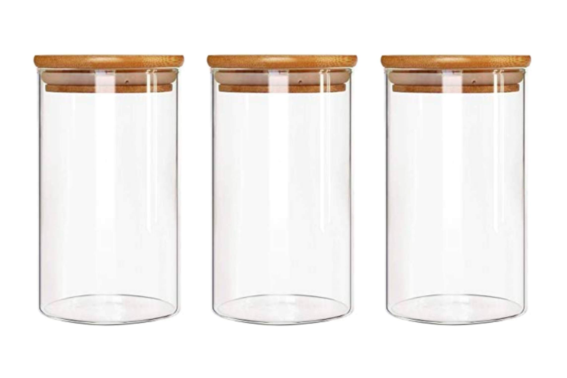 RAMOJI INTERNATIONAL 1000 ML Airtight clear glass storage canister with wood lid food storage container jar with sealing bamboo lid for kitchen storage and multipurpose use, set of 3 (B0925SMPTB) Amazon Price History, Amazon Price Tracker