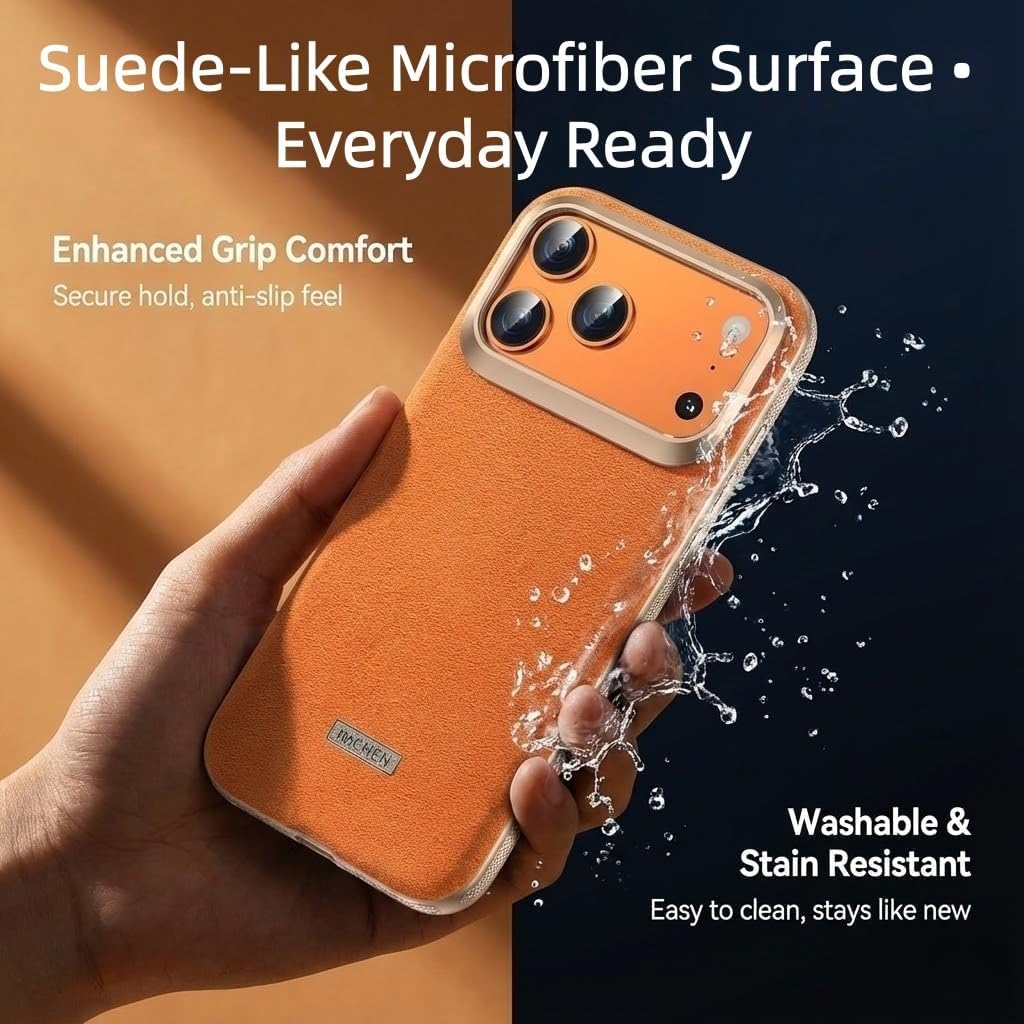 Suede-Like Case for iPhone 17 Pro Max /17 Pro,Compatible with MagSafe, Premium Italian Suede Hand-Crafted Cover with Aluminum Camera Lens Frame, Ultra-Slim Anti-Slip & Washable Grip(Blue,17 ProMax)