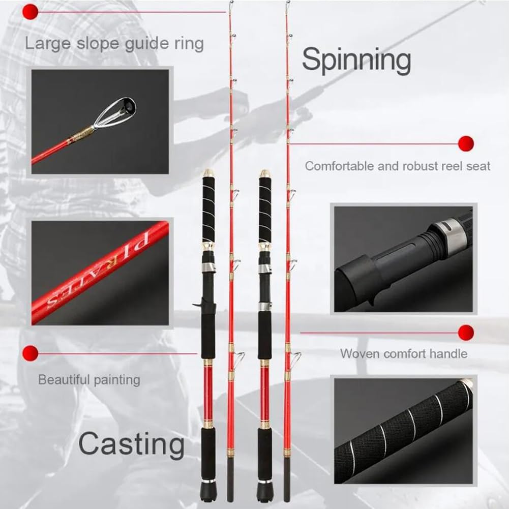 HONAKO Caña de Pescar de Carbono Caña de Pescar de Altura Caña Pesca Oceánica Spinning Casting Jiging Caña Pesca Currican (Color : Black, Size : Casting 2.1m)