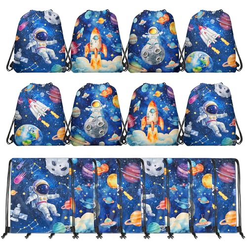 8 Stück Astronaut Muster Turnbeutel Rucksäcke, Mitgebsel Rucksack Wiederverwendbare Party Geschenkbeutel für Urlaub Geburtstag Partyzubehör
