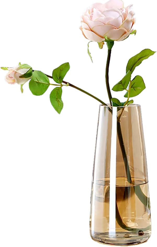 Jarrón de vidrio moderno FANTESTICRYAN, 8.7''H jarrones de flores decorativos, ámbar cristal | jarrones de cristal de colores para flores frescas o artificiales, para centro de mesa de oficina en hogar, decoración, regalo de inauguración o boda para seres queridos