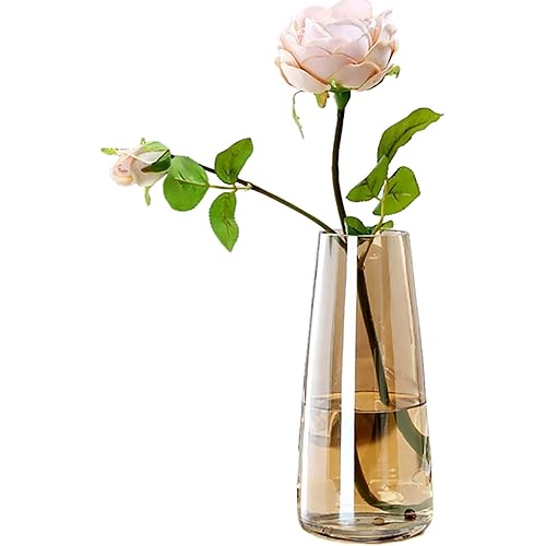 Ins Modern Glass Vase Irised Crystal Clear Glass Vase for Home Office Decor (Crystal Amber)