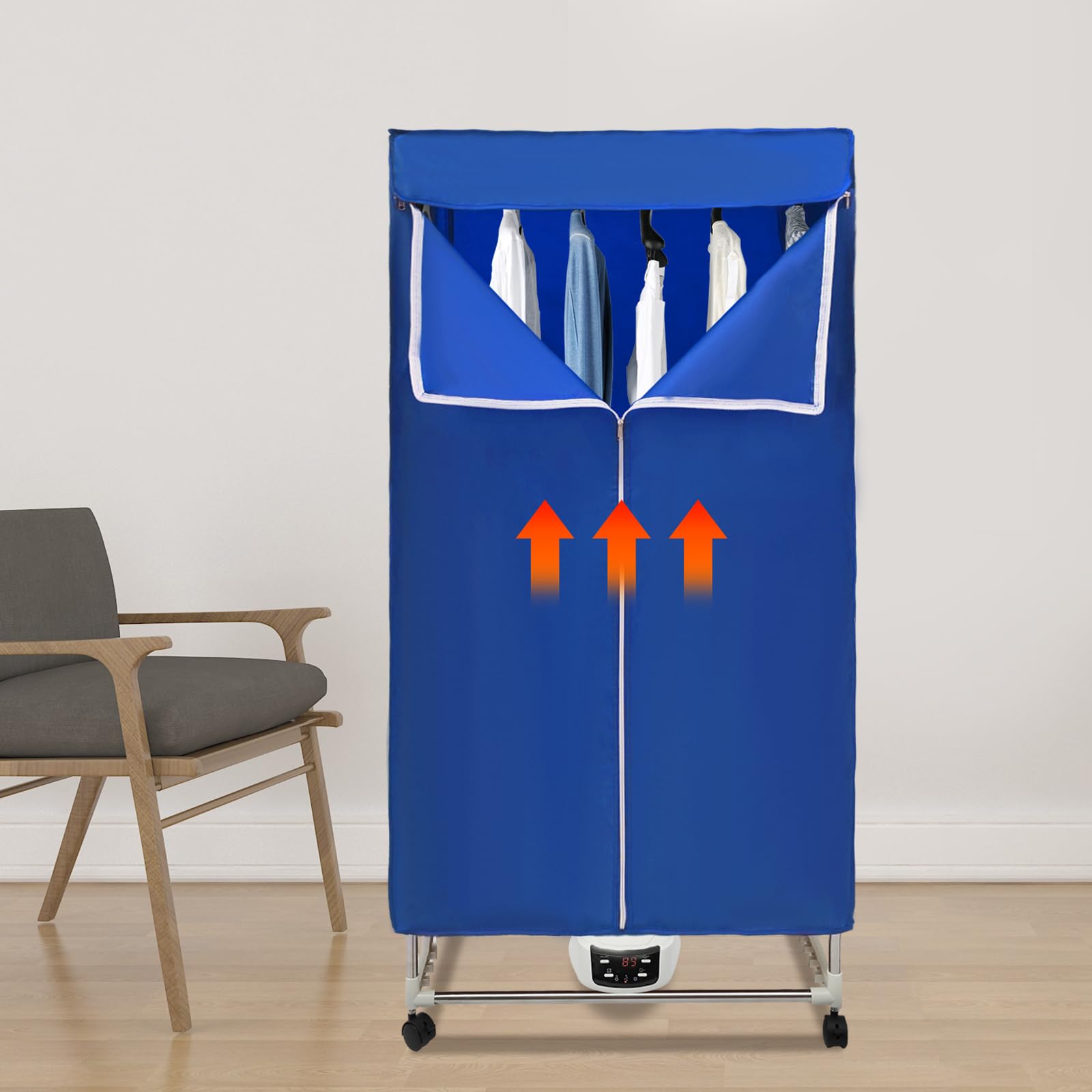 Asciugatrice Portatile 1500W Pieghevole Asciugatrice Elettrica con Telecomando e Ruote, Capacità 30kg Asciugatrice in Acciaio Inox 70*50*150cm Asciugatrice a Ventilazione per Appartamenti e Tempo