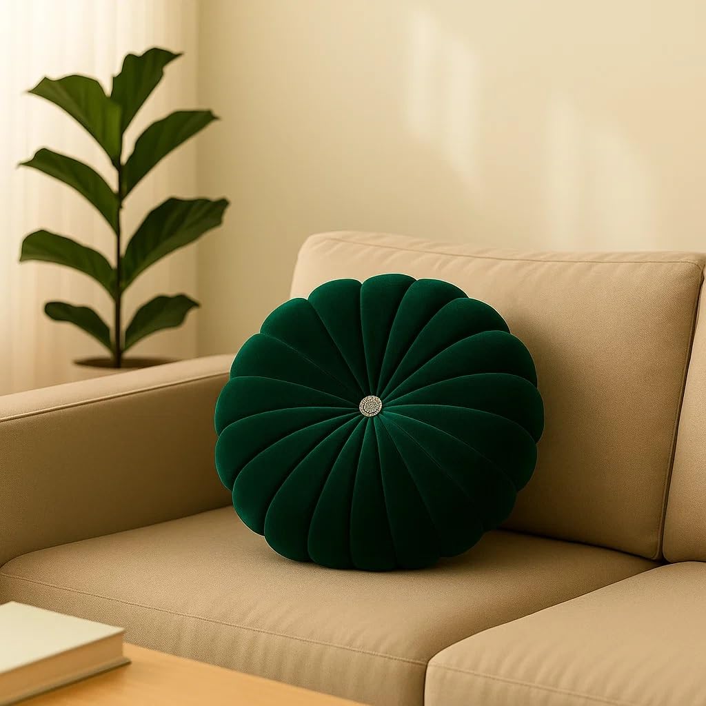 Premium Round Cushion for Sofa and Floor Seating | Cushion Velvet Tufted Decorative Throw Pillow for Living Room, Bedroom, Office Chair, Couch, Bed and Home Decor Gift (1, Green)-image-19