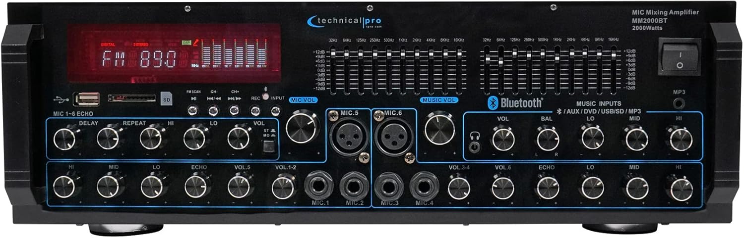 (2) Rockville 12" 3-Way 1600w Karaoke Speakers+Bluetooth Amplifier Mixer+2 Mics