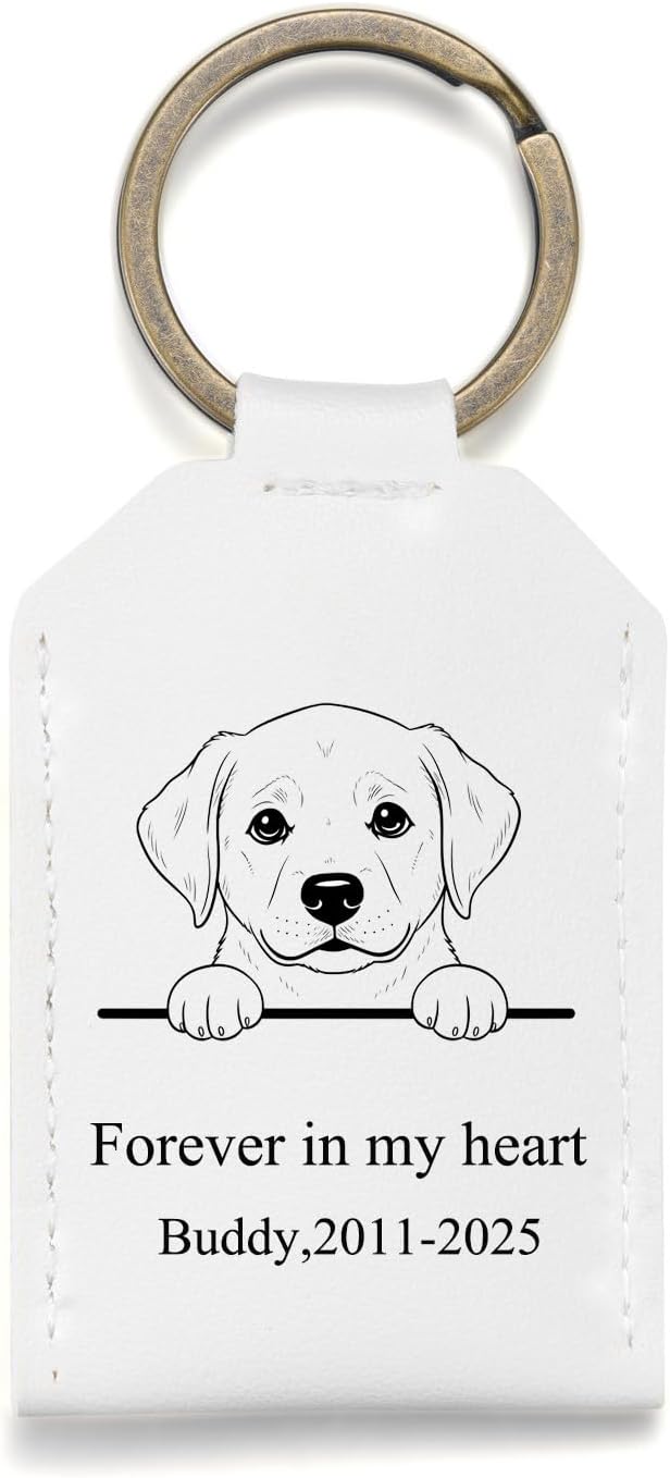 Jovivi Personalized Pet Memorial Gifts for Dogs - Custom Name Paw-Shaped Leather Keychain for Pet Fur Cat/Dog Hair Keepsake