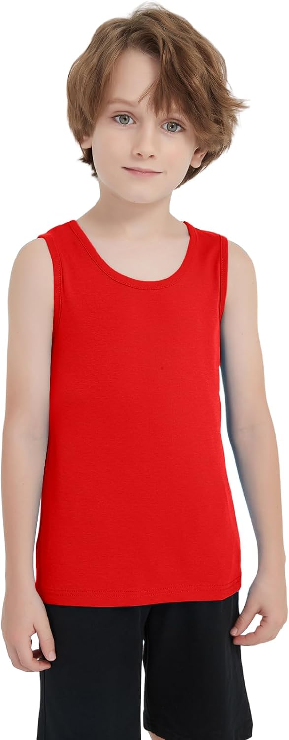 5 Pack Boys Tank Tops Cotton Undershirts Kids Sleeveless Crew Neck Tank Tops for Toddlers Youth(Age 2-16) - Image 2