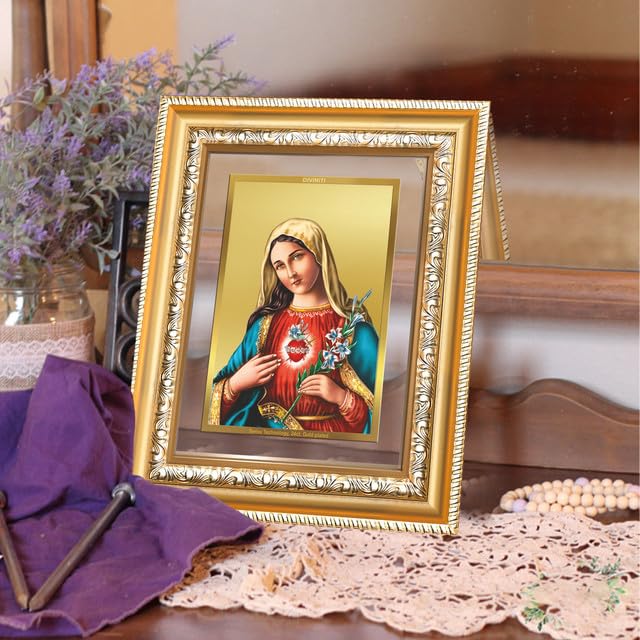 Image of DIVINITI Mother Mary 24K Gold Plated Foil Wall and Tabletop Photo Frame for Home Decor, Prayer Room, Luxury Gifting | DG Frame 112 S2 (21.5x17.5 CM)