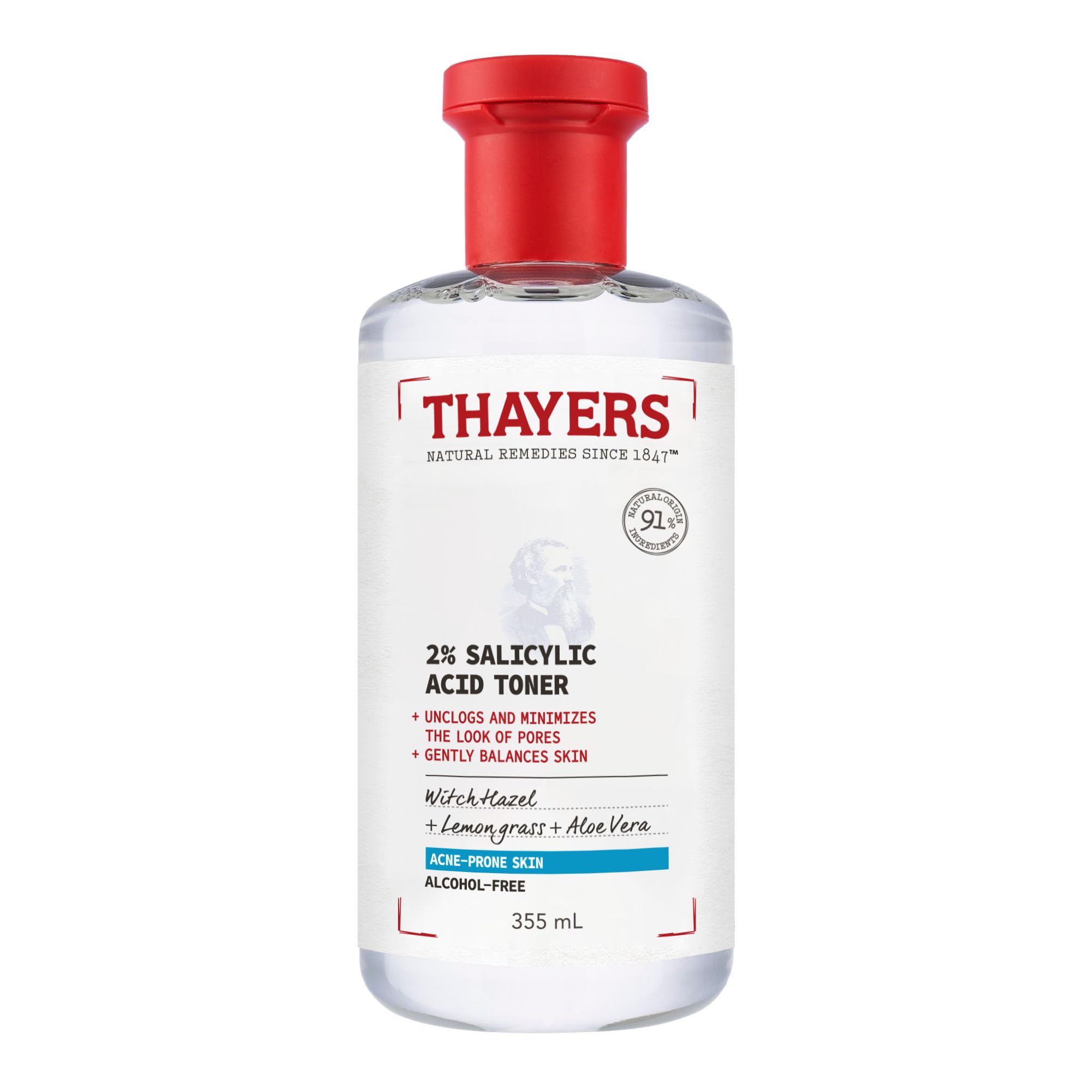 Thayers Alcohol-Free 2% Salicylic Acid Toner with Witch Hazel, Lemongrass and Aloe Vera for Acne-prone Skin, 355 ml